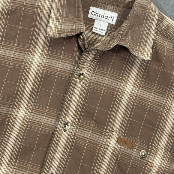 Carhartt Other - Carhartt Relaxed Fit S/S Button Shirt Mens Large Brown Plaid Pocket 100%‎ Cotton